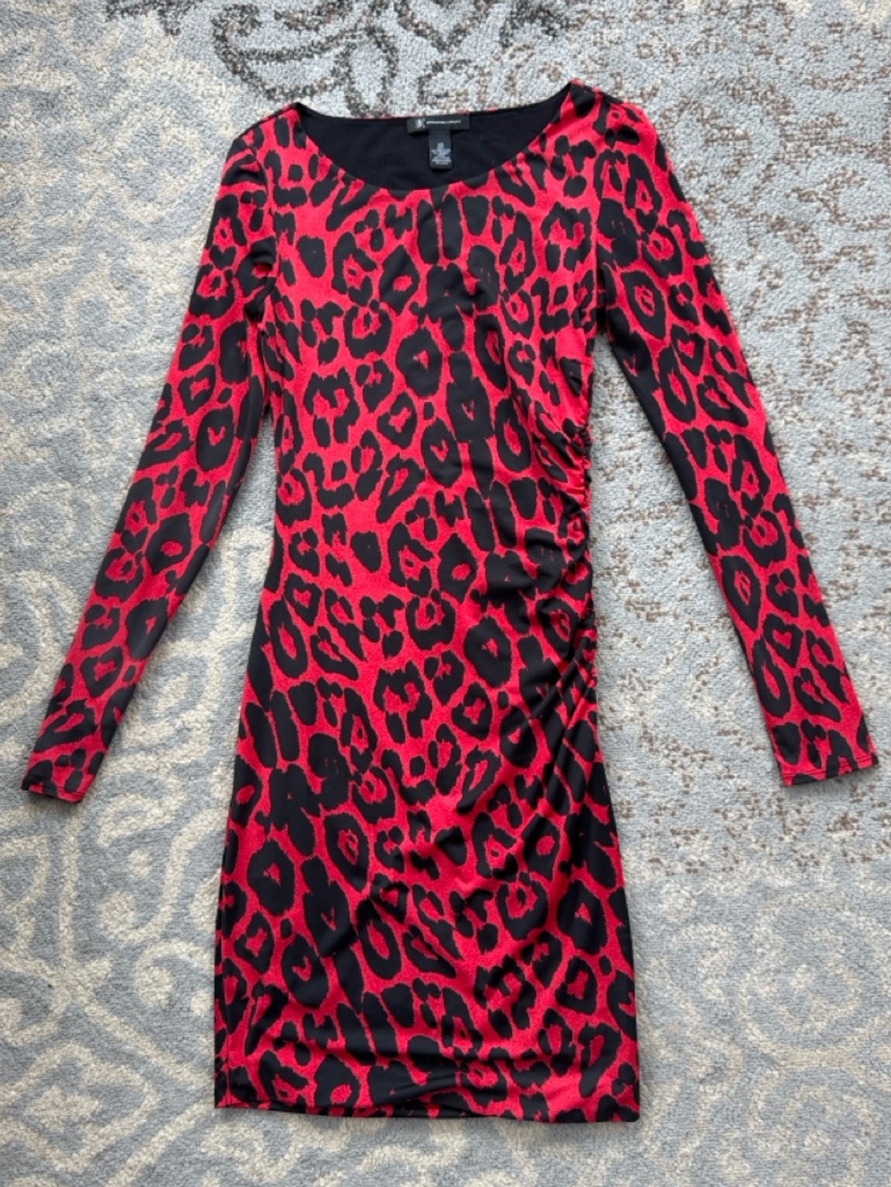 INC International Concepts Y2K Red Leopard Long Sleeve Bodycon Dress XS